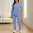 thumbnail image 4 of Women Scrub Sets 2 Pieces Comfortable V-Neck Scrub Top & Jogger Scrub Pants Stretch Nursing Scrubs Set Quick Dry Medical Uniform Suits with Pockets Light Blue S, 4 of 4