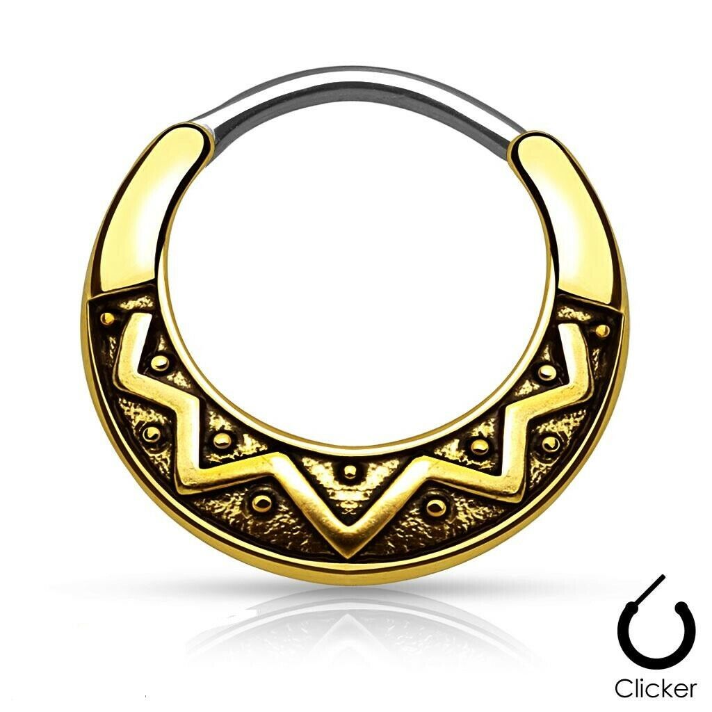Tribal Fan Design Round 316L Surgical Steel Septum Clicker 16G
