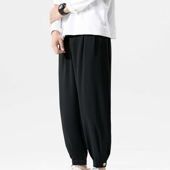 Chbgutlmr Plus Size Pants for Men Pleated Lightweight Baggy Solid Color Fall Casual Trousers Pockets