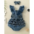 thumbnail image 3 of Jxzom Infant Baby Girl Little Sister Denim Romper 0 3 6 12 18 24 Months Fly Sleeve Summer Bodysuit with Headband, 3 of 9