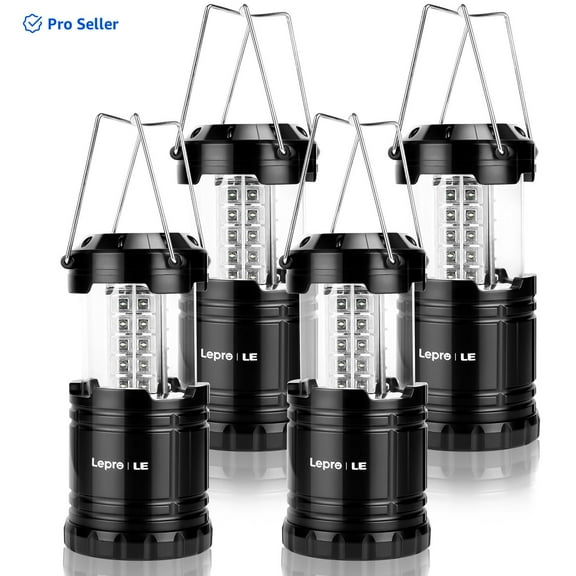 Lepro LED Collapsible Camping Lantern 4-Packs, Super Bright, Battery Powered Camping Light, IPX4 Water Resistant, Portable Emergency Lights for Power Outage, Hurricane, Storms