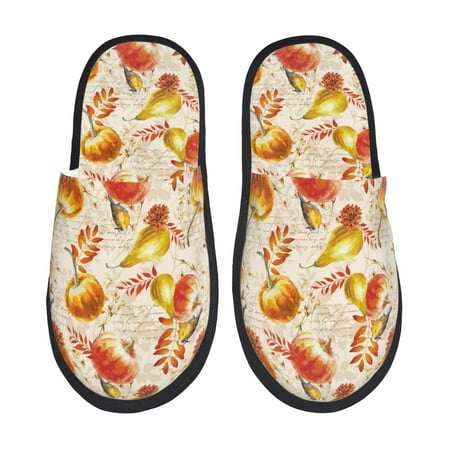 Balery Autumn With Birds Slient Indoor Furry Fleece Comfort House Shoes Soft Non-Slip Home Shoes Cotton slippers House Slippers-- Large