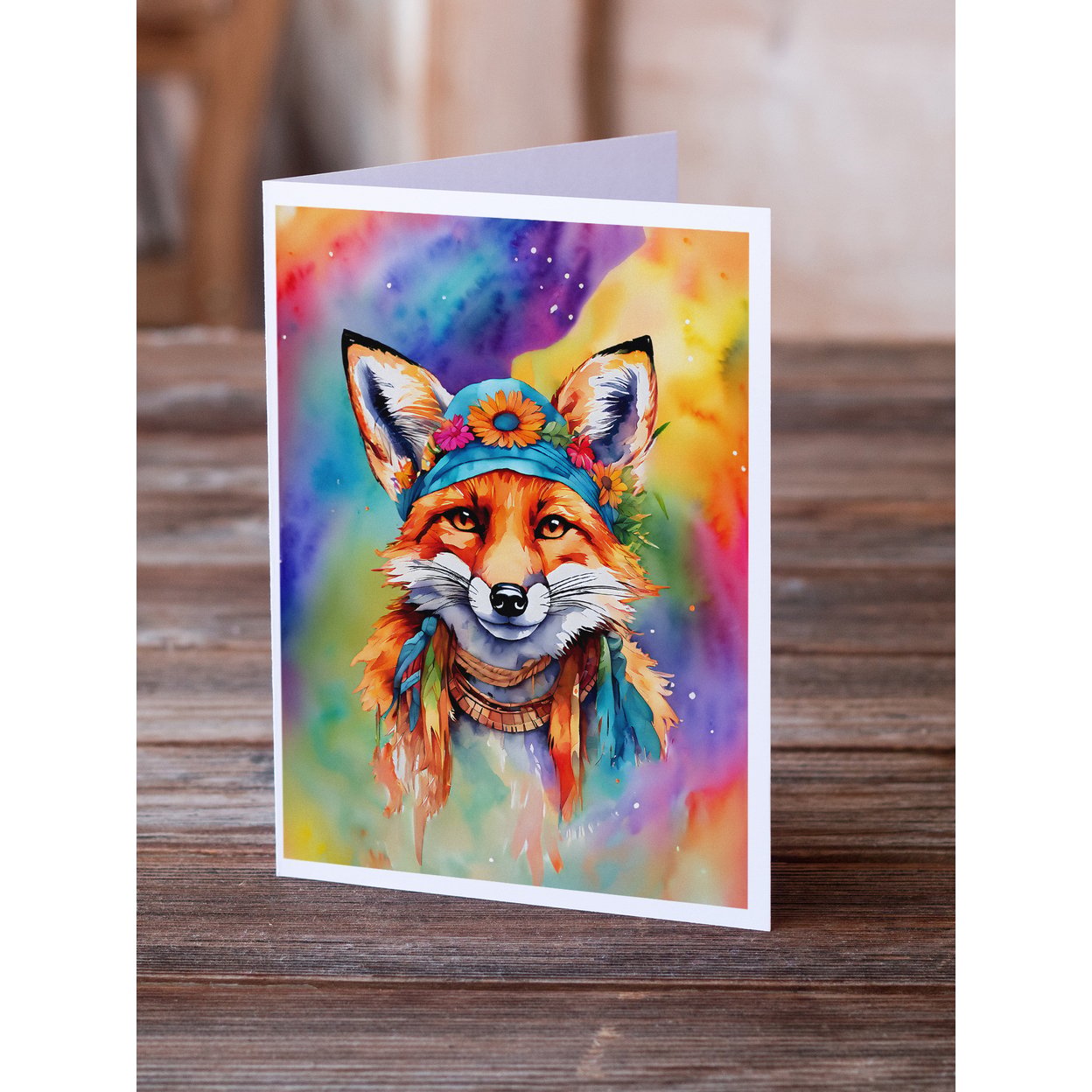 Hippie Animal Fox Greeting Cards Pack of 8 7 in x 5 in
