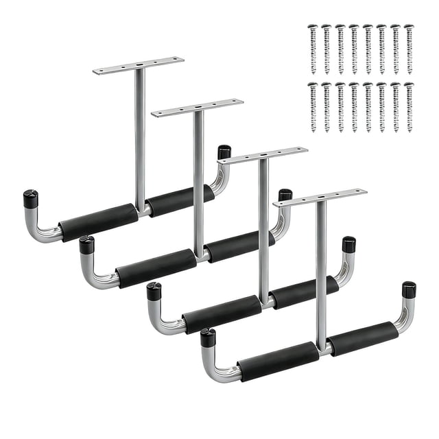 Flynix 4 Pieces Overhead Garage Storage Hook Display Rack Utility Hanger,Ceiling Hanger silver