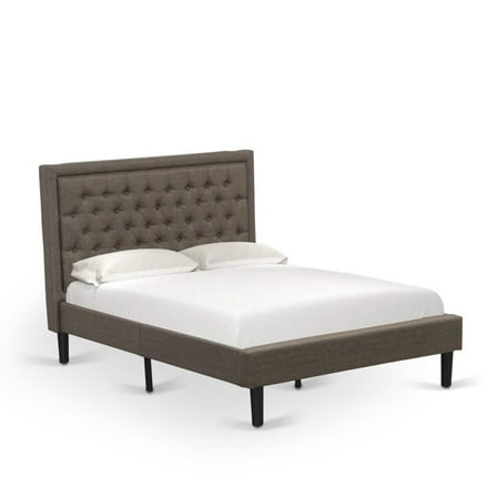 East West Furniture Kendall Wood and Linen Fabric Full Size Bed in Brown