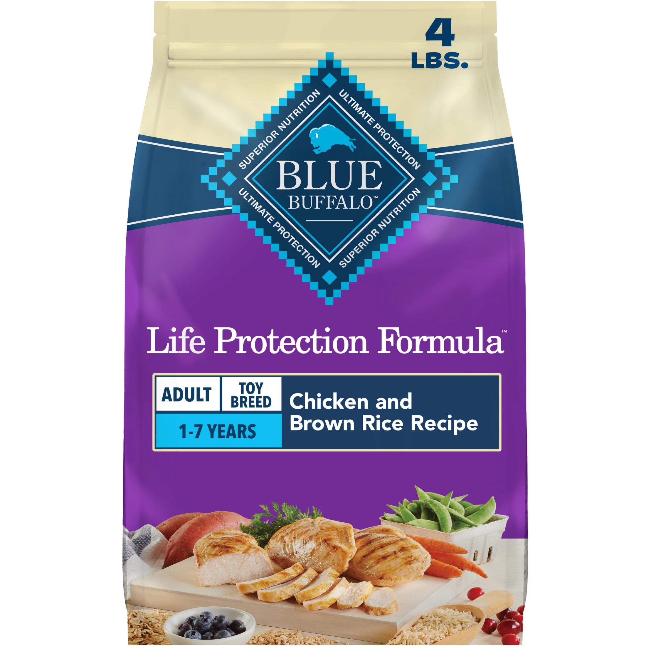 (2 pack) Blue Buffalo Life Protection Toy Breed Adult Dry Dog Food Chicken & Brown Rice 4lb Bag