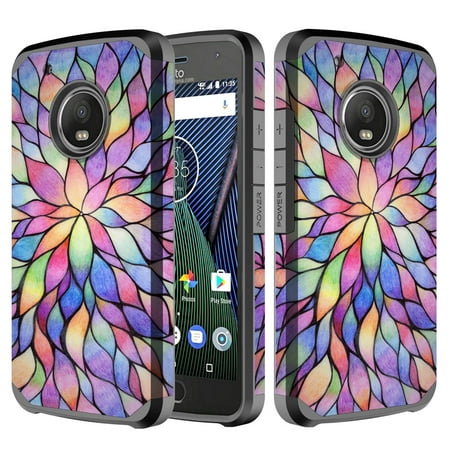 Motorola Moto G5 Plus Case, Moto G (5th Gen) Slim Hybrid [Shock/Impact Resistant] Dual Layer Protective Case Cover - Rainbow Flower