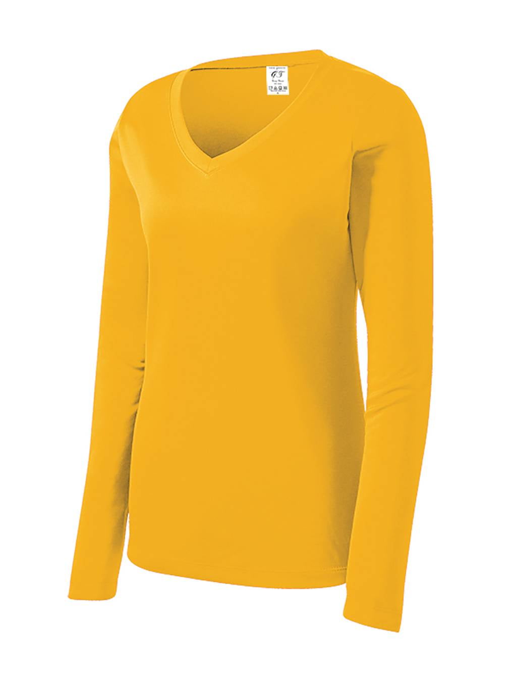Gravity Threads T-Shirt à Manches Longues pour Femmes, Col en V, Anti-Humidité - Or - Très Grand