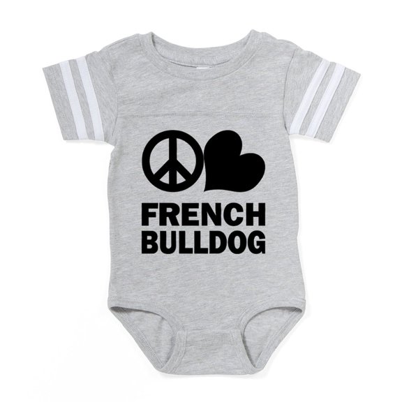 CafePress - FIN Peace Love French Bulldog Baby Football Bodysu - Cute Infant Baby Football Bodysuit
