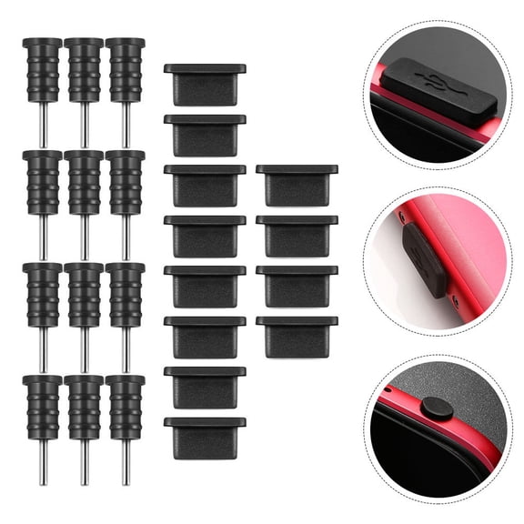 OUNONA 12Pairs Silicone Dust Plugs for Phone Headphone Jack and USB Port Black