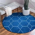 thumbnail image 1 of Unique Loom 3151586 7 x 7 ft. Geometric Trellis Frieze Round Rug, Navy Blue, 1 of 15