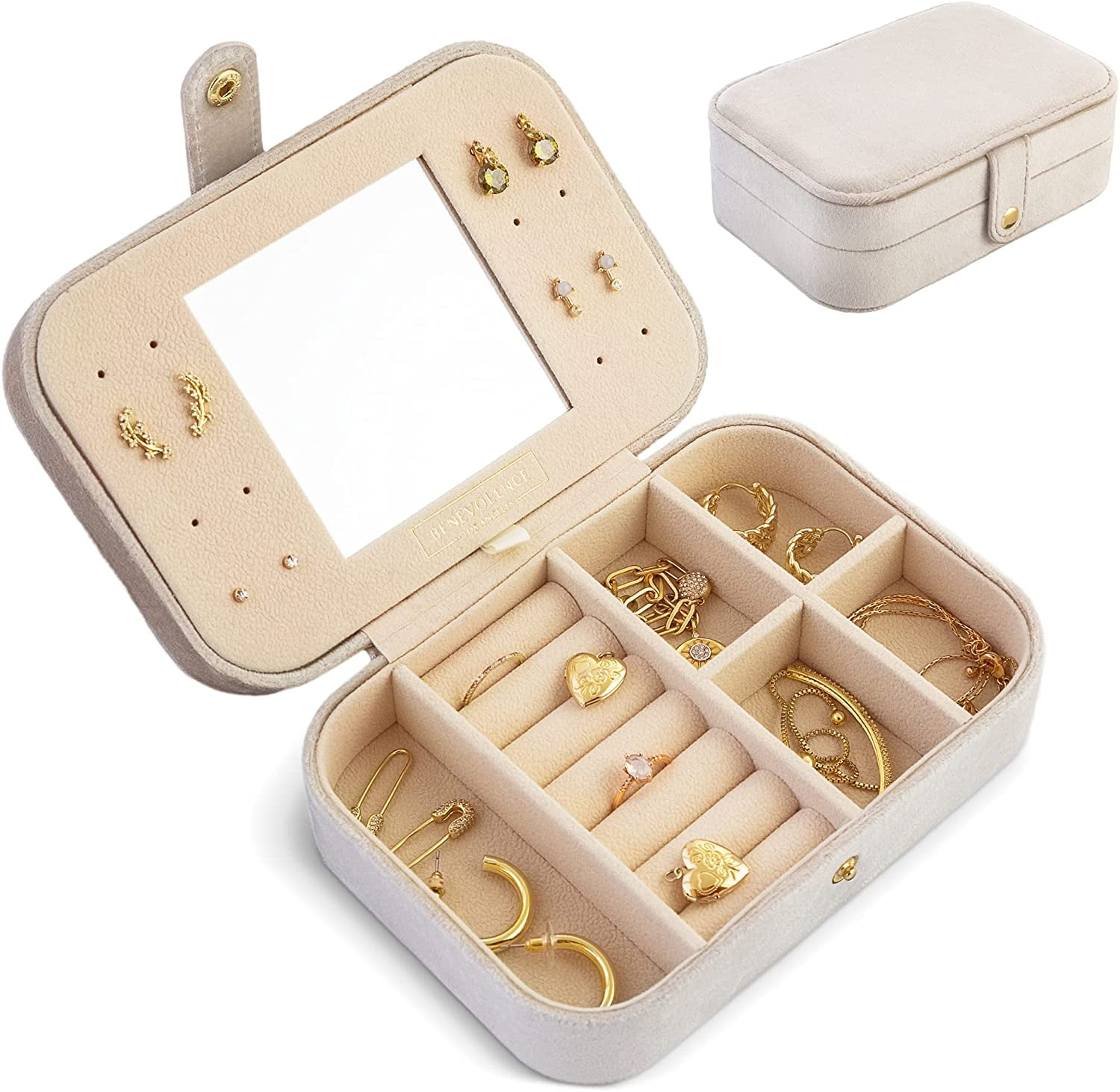 Benevolence LA Plush Velvet Travel Jewelry Box Organizer with Mirror ...