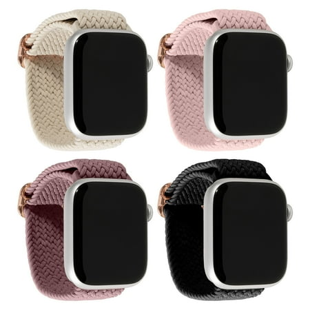 Xtreme Unisex Smart Watch Nylon Braided Elastic Band 4 Pack – Small Size, Breathable, Adjustable, 38/40/41 mm, Compatible with Apple Watch Band, Black, Starlight, Nude Pink, Smoke Violet.