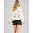 thumbnail image 5 of Women'S Slouchy Waffle Knit Sweater 1/2 Button Collared Pullover Striped Sweater Tops White M, 5 of 7