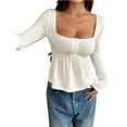 thumbnail image 2 of Women'S Babydoll Tops Long Sleeve Henley Shirts Cute Square Neck Coque-Tte Peplum Top White S, 2 of 7