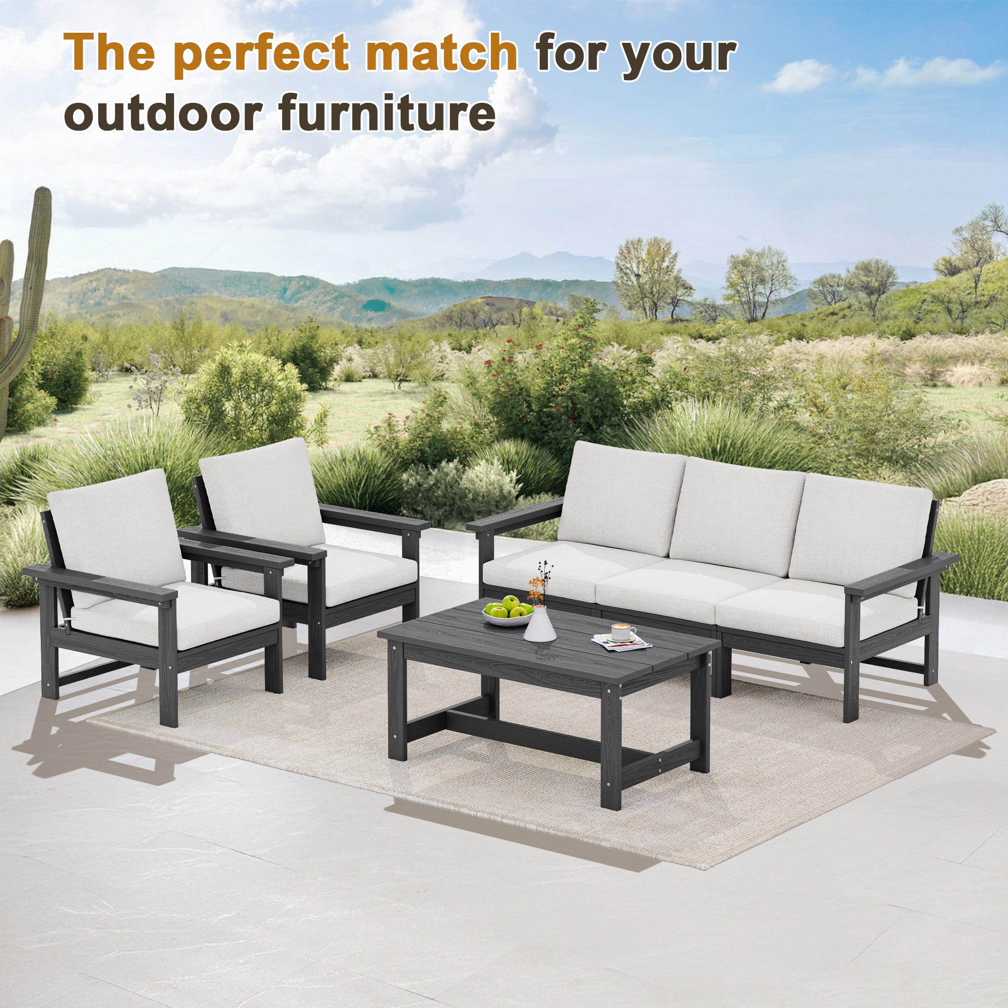 SERWALL Outdoor Patio Coffee Table, 37.8" x 22.8" HDPE Weatherproof, Grey
