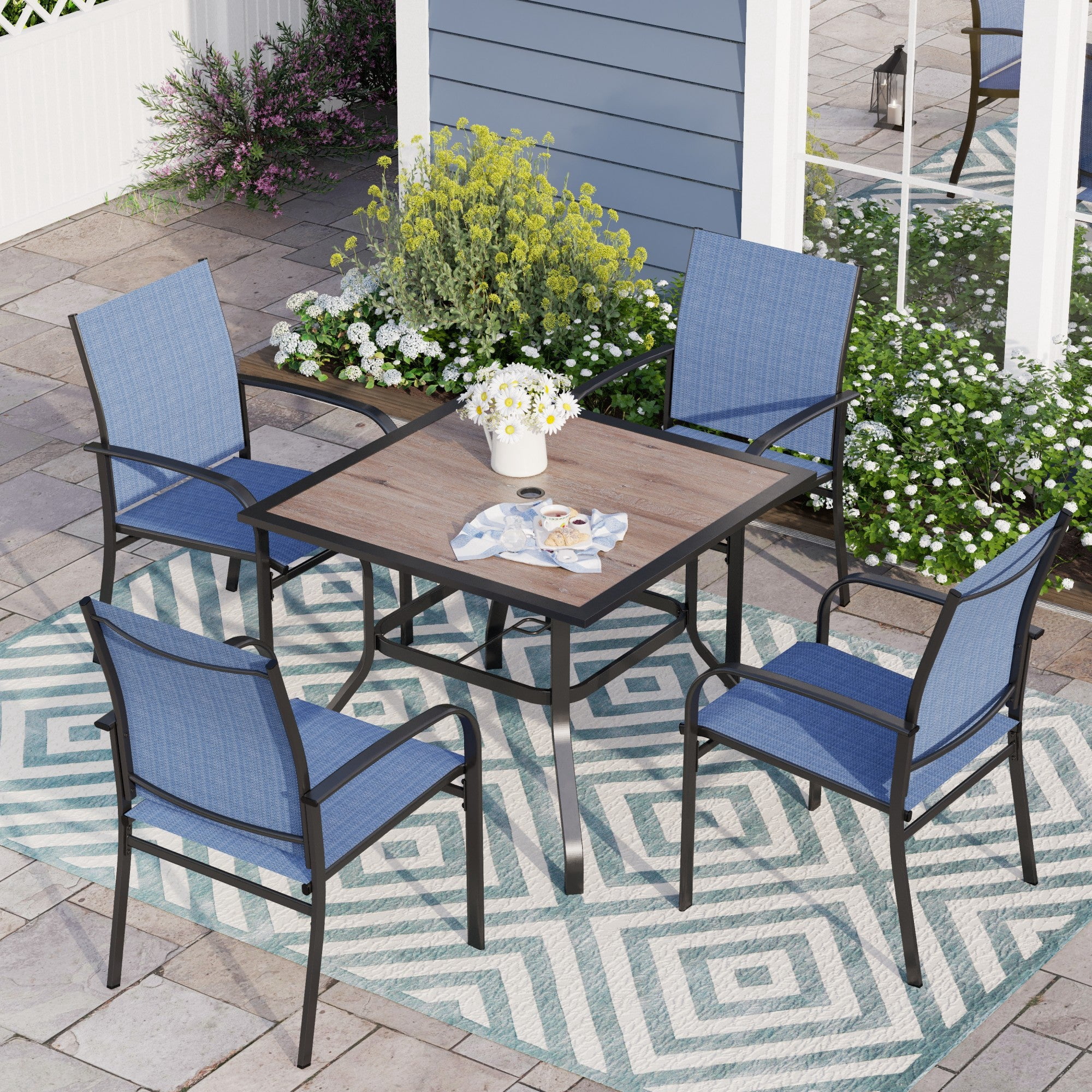 Sophia & William 5 Piece Patio Dining Set Patio Dining Table and 4 Blue ...