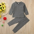 thumbnail image 3 of MHZLDYZ Girls Summer Shirts Sets Boy Ribbed Clothes Girl Tracksuits Shirts+Pants Baby Solid Kids Toddler Girls Outfits&Set Girl Clothes Size 7-8 8 Year Old Girl Clothes (Gray,100), 3 of 6