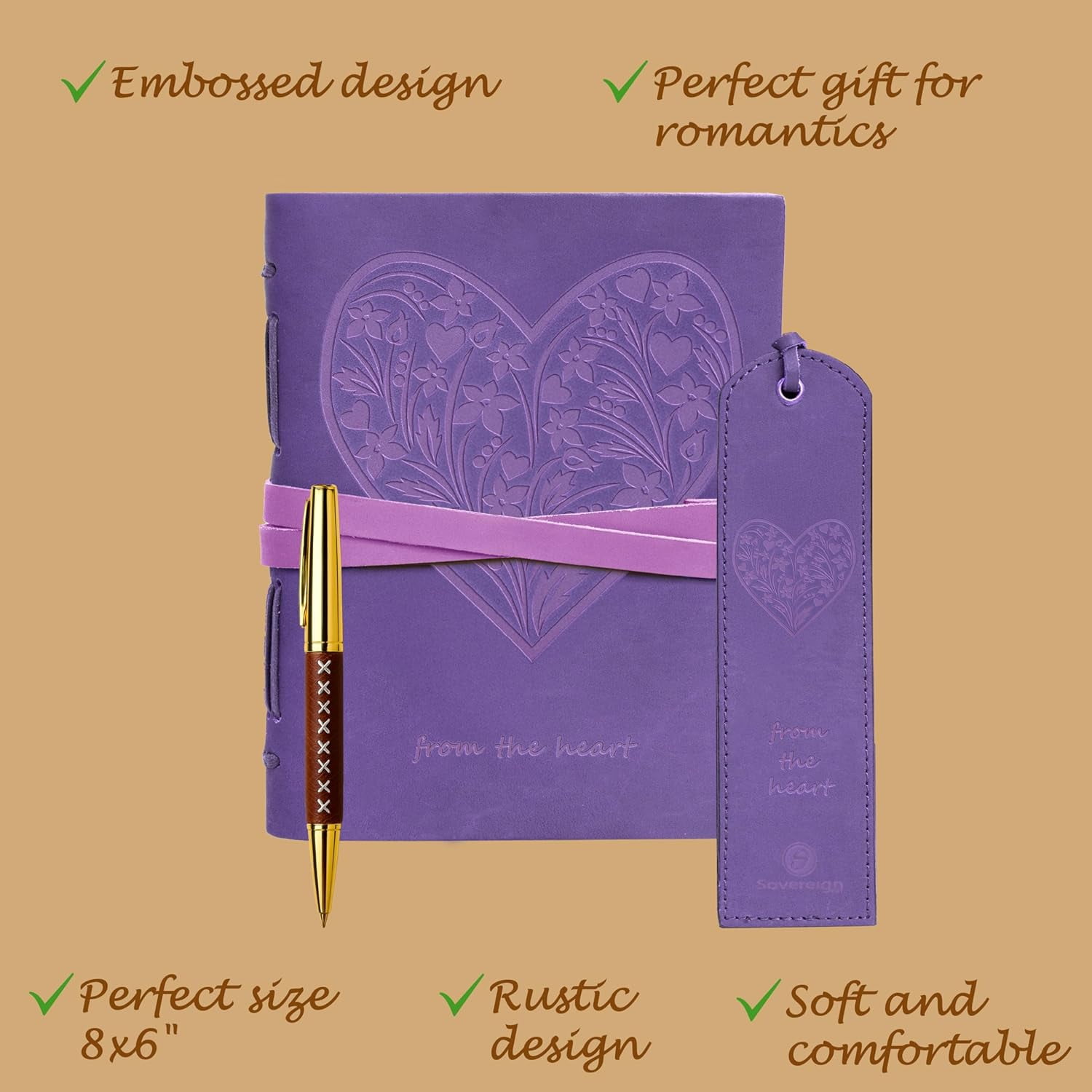 Heart Leather Journal Gift Set with Bookmark & Pen,  Writing Notebook for Women