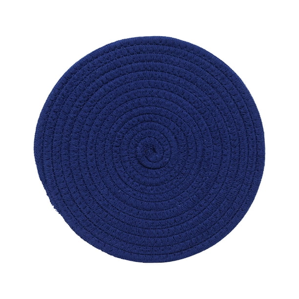 Posavasos de hilo de algodón, redondo, antideslizante, aislante térmico, talla L (azul)