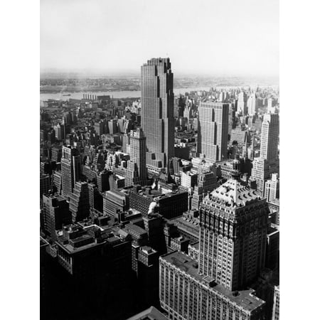 1950s Aerial View of Rockefeller Center Radio City in Middle Grand Central Station Print Wall