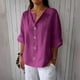 thumbnail image 2 of Vestidos Casuales Para Mujer, Blusas De Mujer De Moda Blusa de lino con cuello en V, manga 3/4 y botones, suelta, de color liso, para mujer, 2 of 7