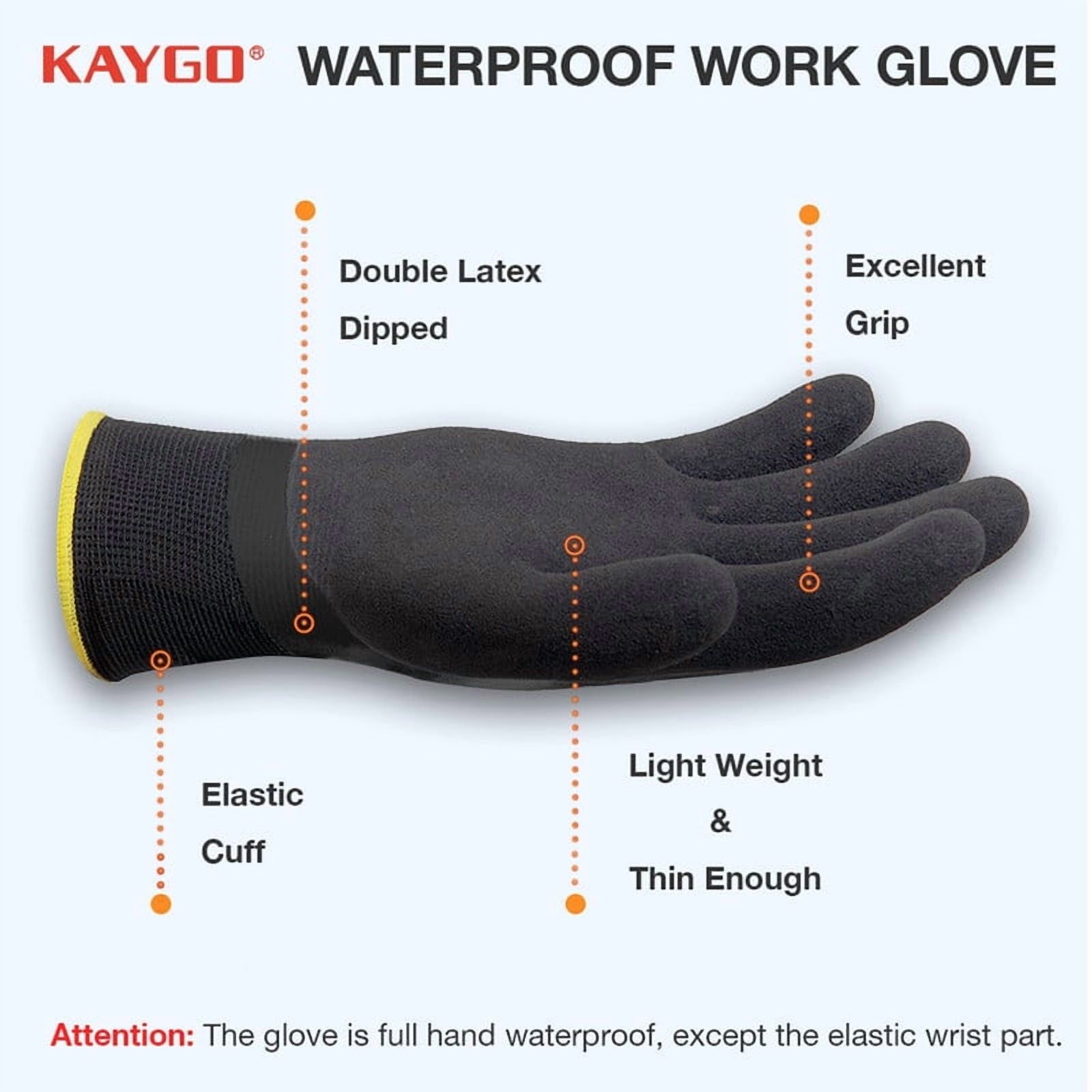 Kaygo Waterproof Work Gloves, Unisex, Black, Medium photo 6
