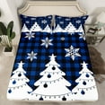 thumbnail image 2 of Homewish Abstract Xmas Tree King Sheet Set (4-Piece) Snowflake Blue Plaid Decor For Kids, 2 of 7