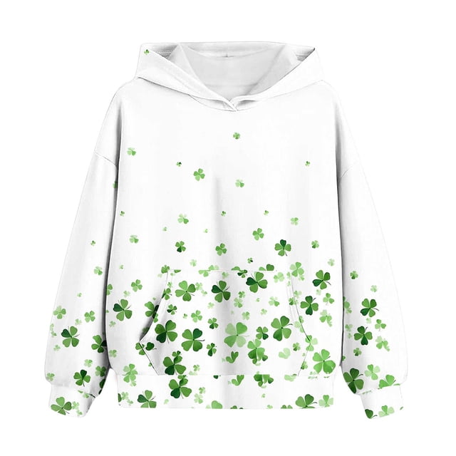 Chandail à Capuche pour Garçons de la Saint-Patrick, Manches Longues, Col Rond Imprimé avec Poche avant, Vert, Taille 100 cm, Quatre Saisons