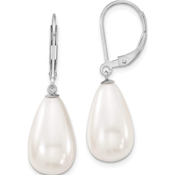 Sterling Silver S Majestik Rh-Pl 10X18mm Teardrop Wht Imitat Shell Pearl Earrings (18 X 10) Made In Canada qmjet10w