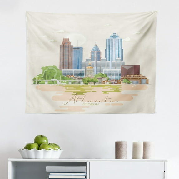 Georgia Tapestry, Pattern of Vintage Country-Themed Wording on a Sign, Fabric Wall Hanging Decor for Bedroom Living Room Dorm, 2 Sizes, Camel Marigold, by Ambesonne