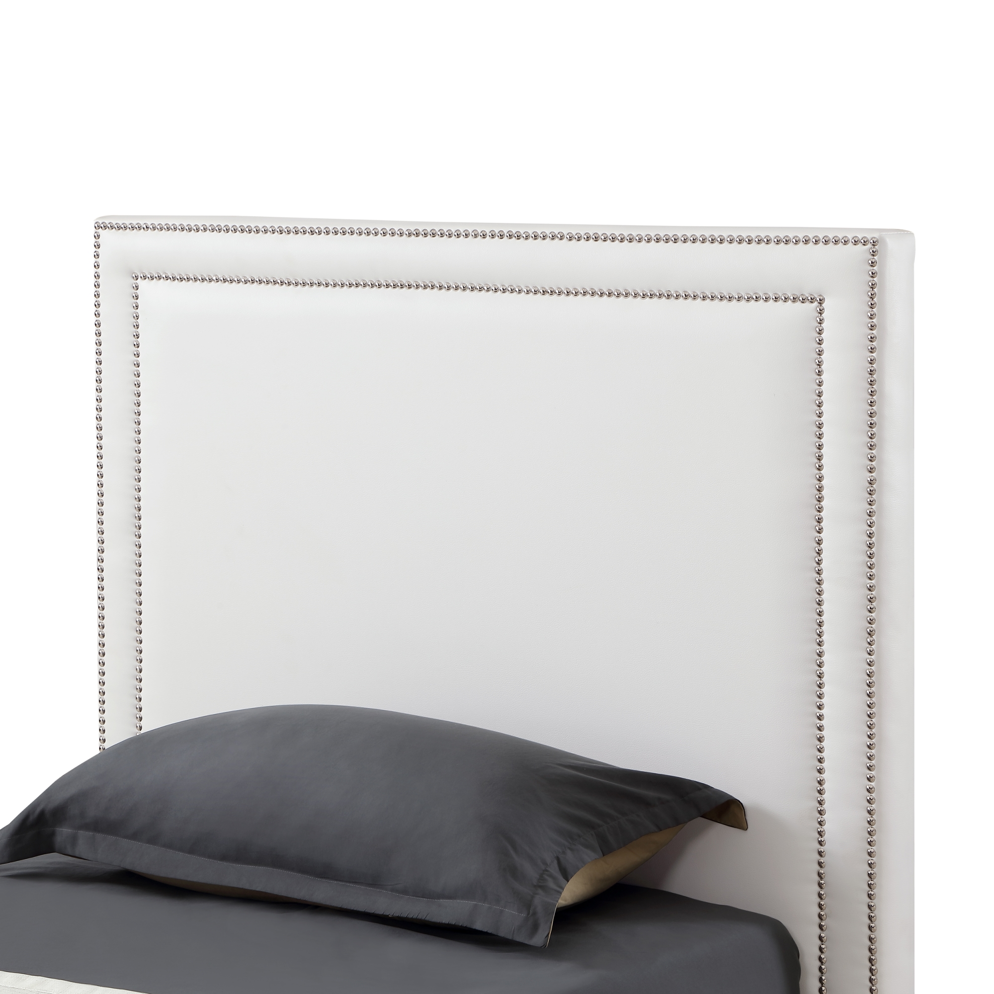 Inspired Home Raffaele Leather PU Platform Bedframe Twin Size Nailhead Trim, White