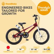 Royalbaby Freestyle 18 In Red Kids Bike Boys and Girls Bike with Kickstand and Water Bottle