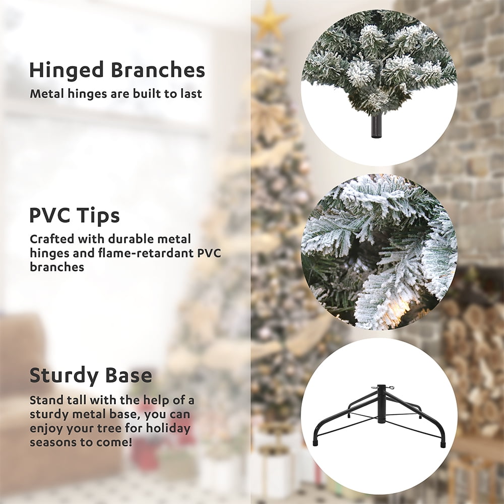Abble Clear Prelit Incandescent Gold Flocked Spruce Artificial Christmas Tree, 9'