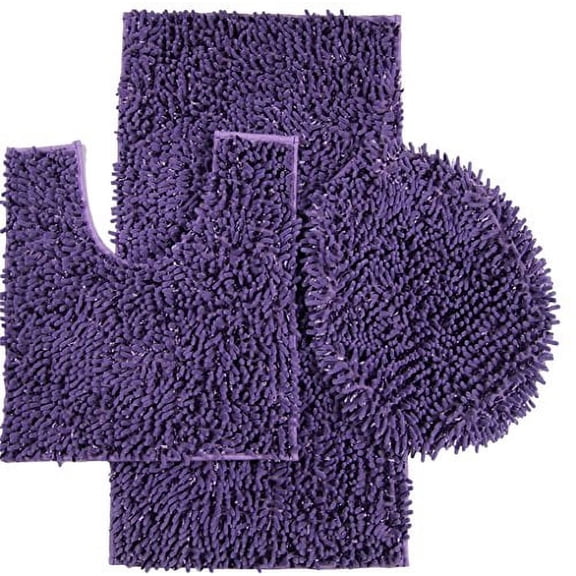 Daniel's Bath Beyond 3 Piece Set with 20" X 31" Contour Mat and 20" X 18" Lid, Chenille/Shiny Purple