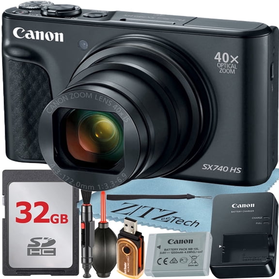 Canon PowerShot SX740 HS Digital Camera (Black) with 40x Optical Zoom Lens 64GB Memory Card Case ZeeTech Advanced Bundle (International Version)