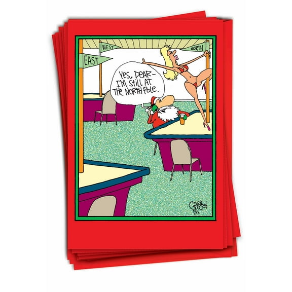 12 Funny Merry Christmas Cards Pack (1 Design, 12 Cards) - North Pole Gary Christmas B1406