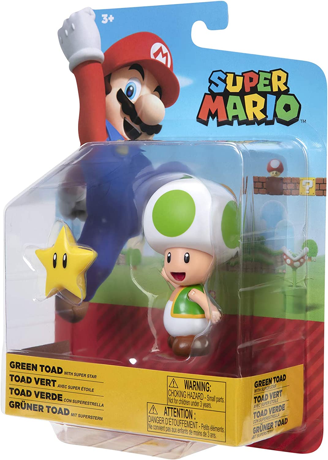 SUPER MARIO Action Figure 4 Inch Green Toad Collectible Toy with Star Accessory