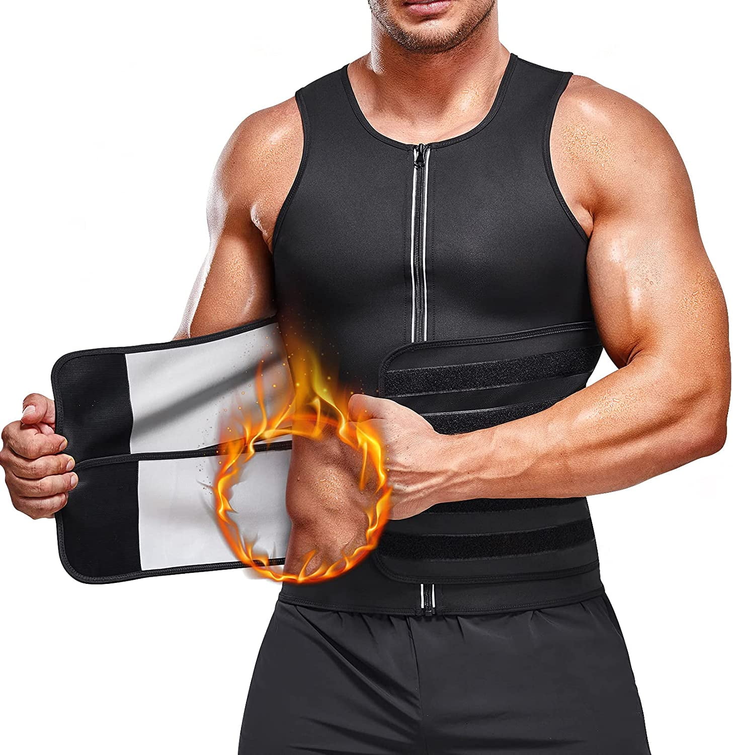 Junlan Sauna Suit Waist Trainer for Men Sweat Workout Vest with Double