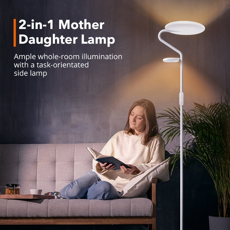 TaoTronics LED Floor Lamp Metal Mother Daughter Floor Lamp with Reading Light 36W 4 Brightness Levels 4 Color Temperatures Adjustable with Remote