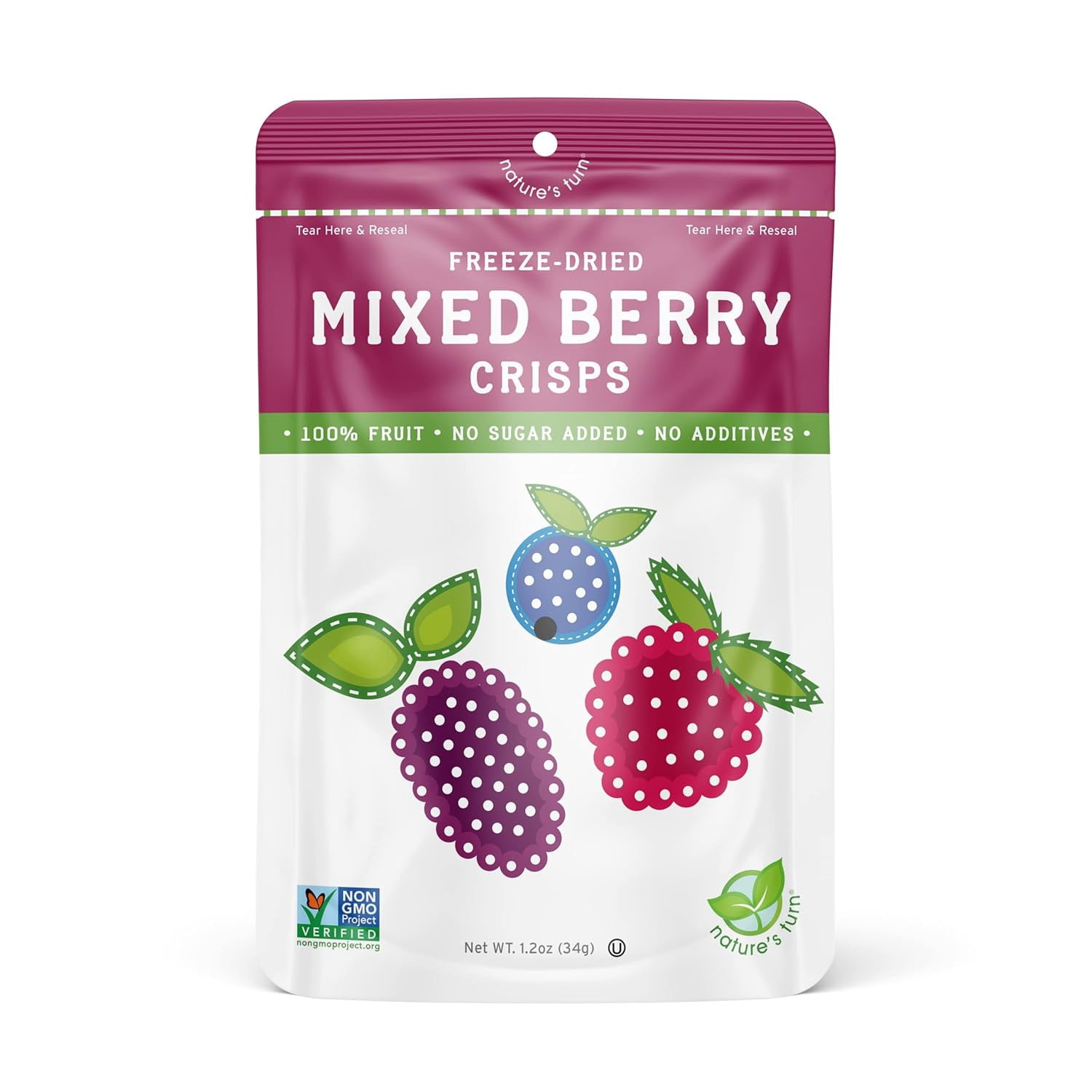 Nature’s Turn Freeze-Dried Mixed Berry Crisps, No Added Sugar, Healthy Natural Fruit Crisp Snack for School Lunches, 6 Pack (1.2 oz Each)