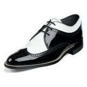 حذاء ستايسي آدامز للرجال دايتون أسود أبيض Wingtip أكسفورد جلد 00605-21 لامع