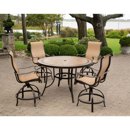Hanover Monaco 5-Piece High-Dining Set with 56 In. Tile-top Table