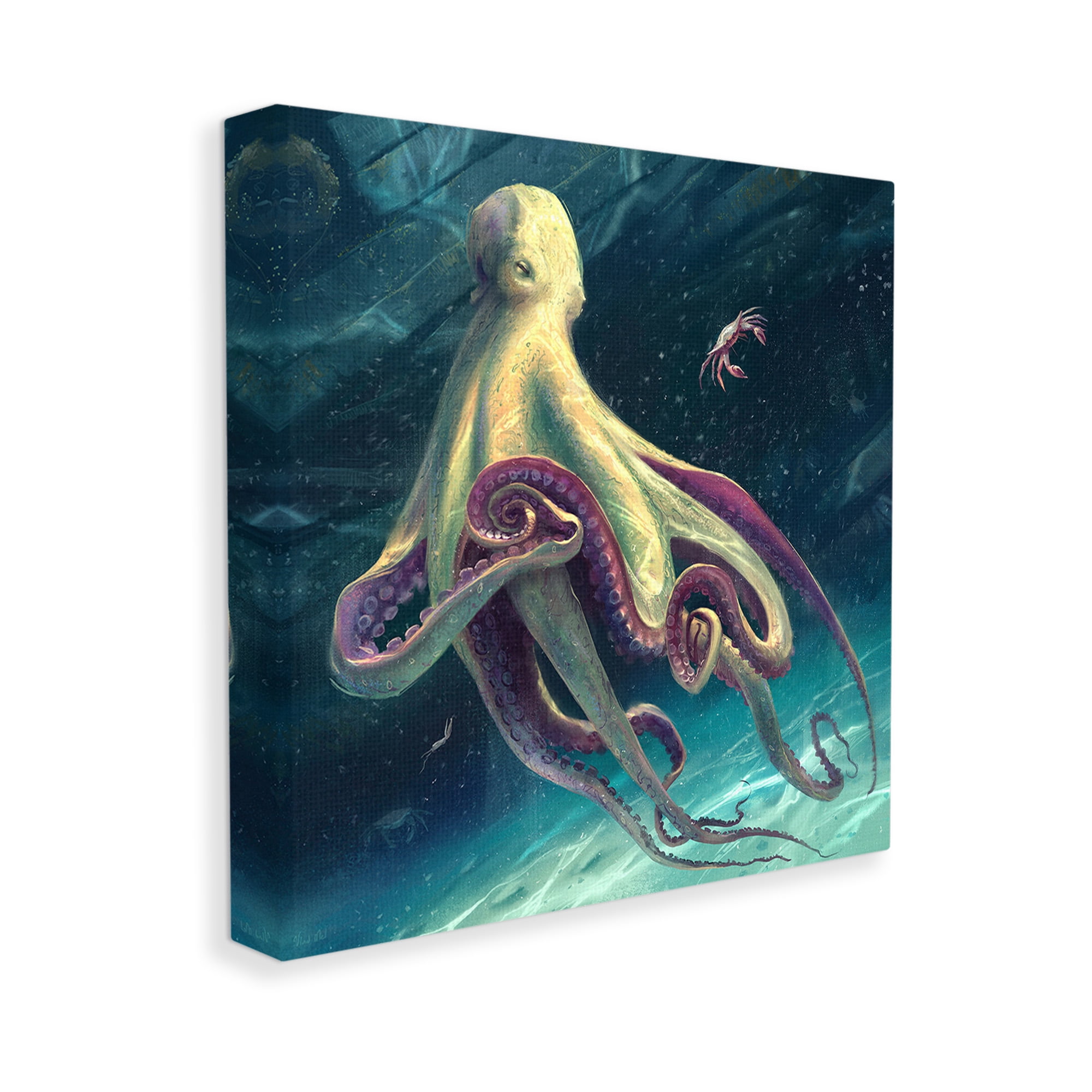 Stupell Industries Deep Water Octopus Animals & Insects Painting Gallery Wrapped Canvas Art Print Wall Art, 30 x 30
