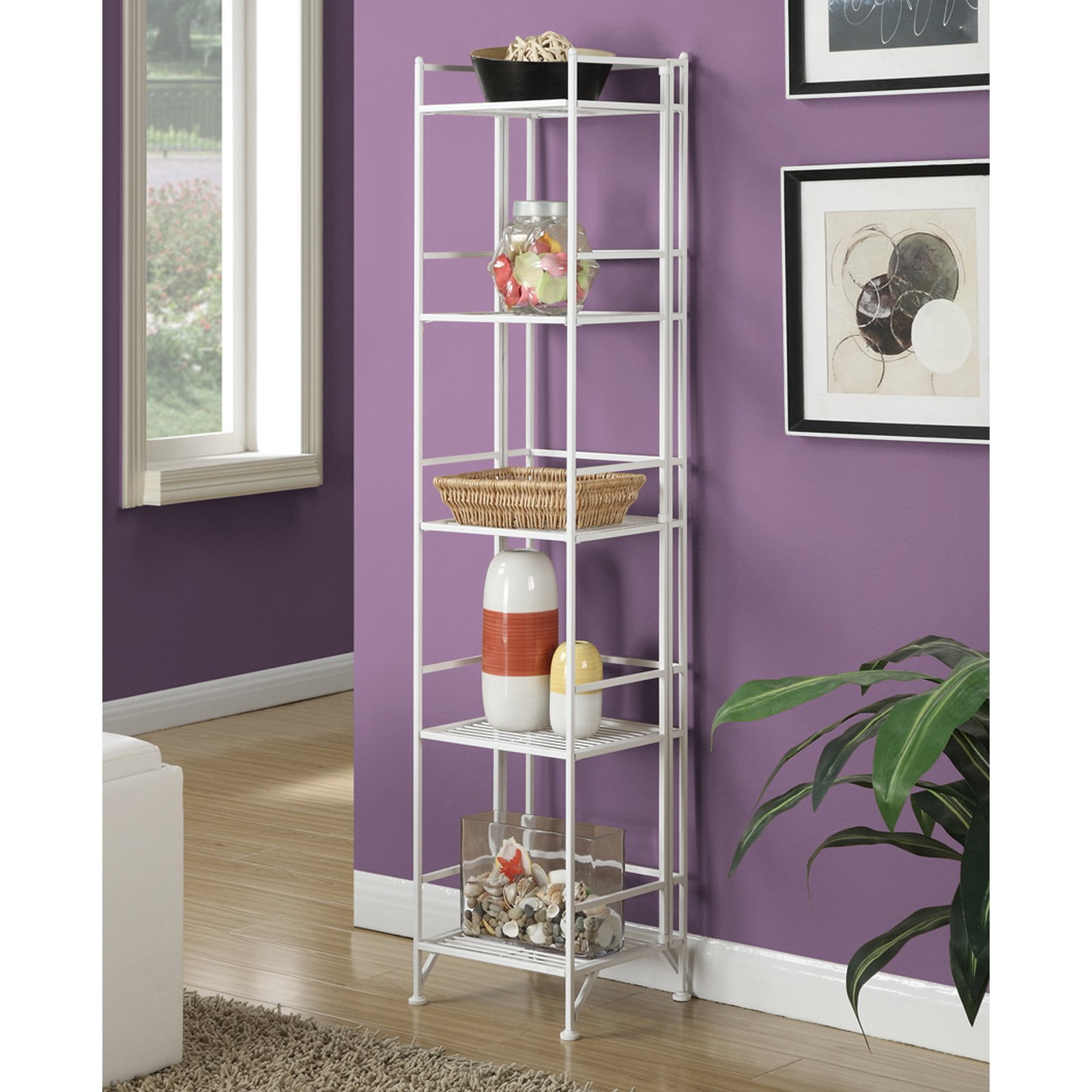 Convenience Concepts Designs2Go Metal Folding 5 Shelf Bookcase, White
