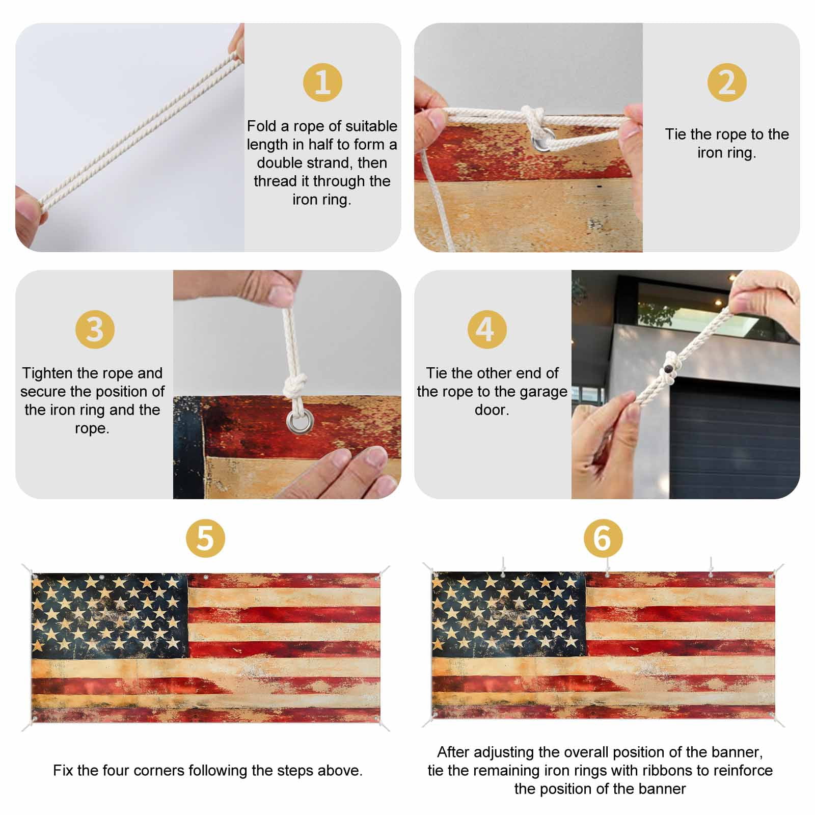 Retro American Flag Garage Door Cover Banner 7 x 8 FT, Vintage Red Strip Star US Flag Garage Door Curtains Backdrop with Grommets for Indoor Outdoor Wall Party Porch Yard Decorations Background