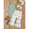 thumbnail image 3 of Arvbitana 0M 3M 6M 12M 18M Baby Girls Summer Jumpsuits Set Ribbed Flying Sleeves Romper and Casual Stretch Rainbow Flared Pants Headband 3Pcs, 3 of 9