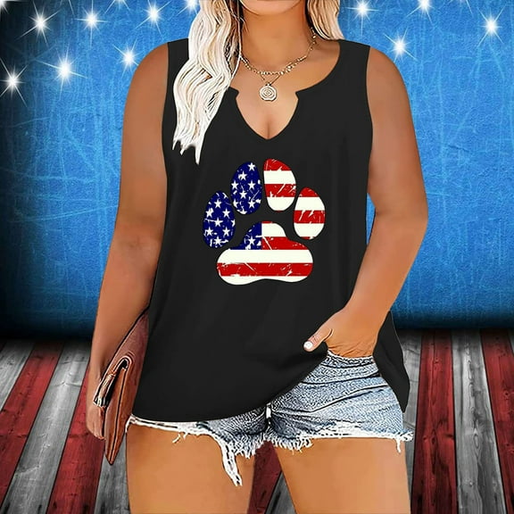 Dianli 4th of July Tshirt Graphic Summer Tops for Women 2025 Pullover V Neck Summer Beach Vacation Loose Fit Sleeveless Casual Tank Tops Regular 4th of July Shirts Women Summer Saving Black S