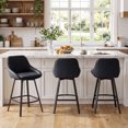 thumbnail image 3 of ONEVOG 25.6" Swivel Counter Stools Set of 3,Pu Leather Upholstered Bar Stools with Full Back,Modern Counter Height Bar Stools with Black Metal Legs for Kitchen Island,Black, 3 of 12