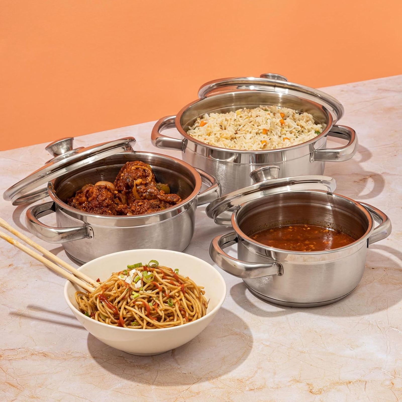 Leyeet Home Kitchen Cookware Sets, 10 Pcs Non Stick Stainless Steel Soup Pot Set, Double Handle Soup Pot with Lids, Large Saucepan Compatible with All Cooktops for Gas, Electric and Induction